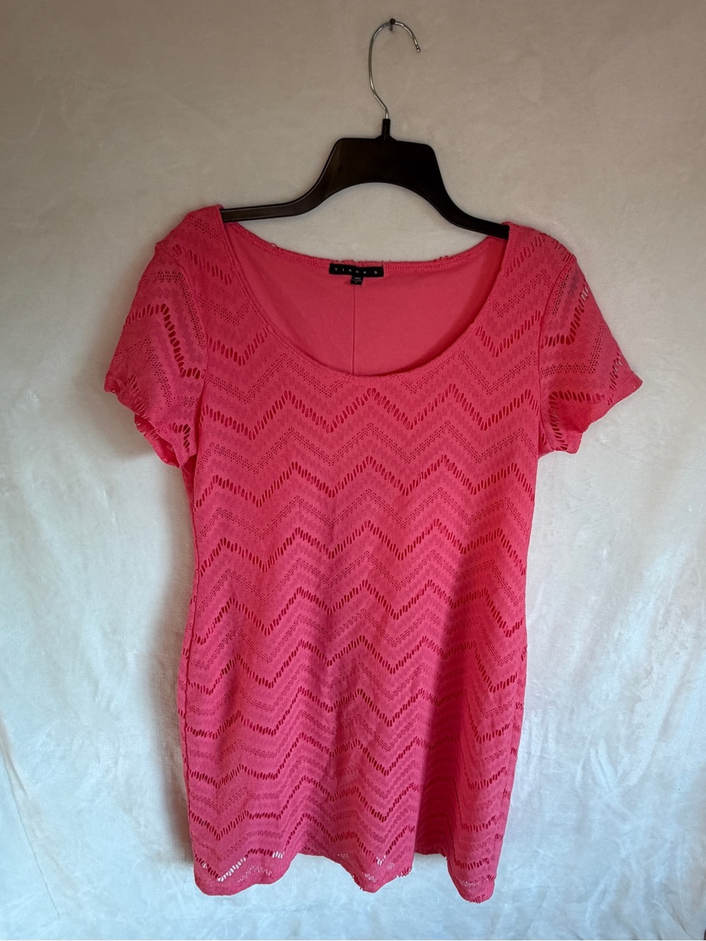 Tiana B. Coral Pink Short Sleeve Lace Mini Dress Women’s Large